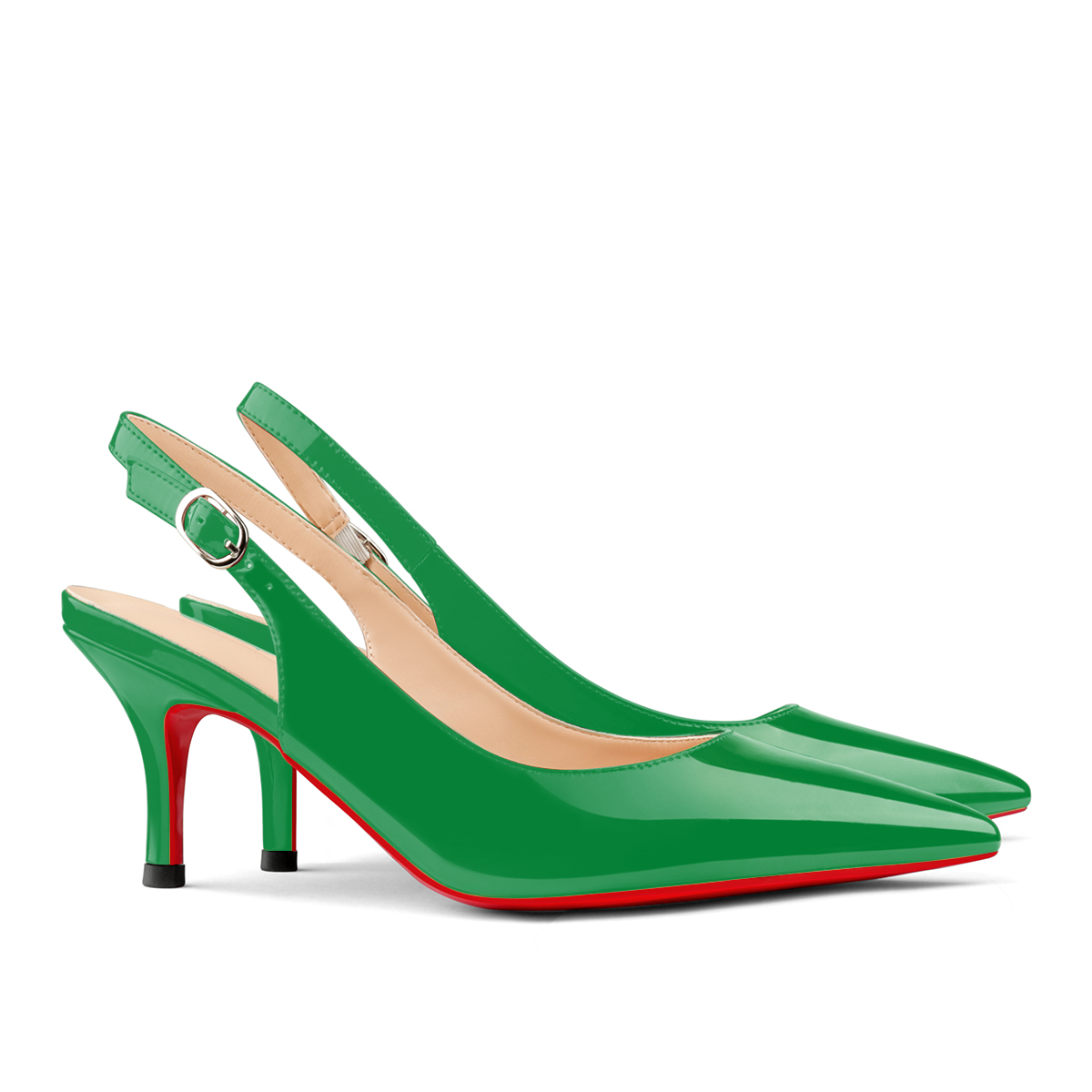 60mm Women's Pointed Toe Slingback Shoes Kitten Heel Red Bottom Pumps Comfortable Dress Patent-vocosishoes