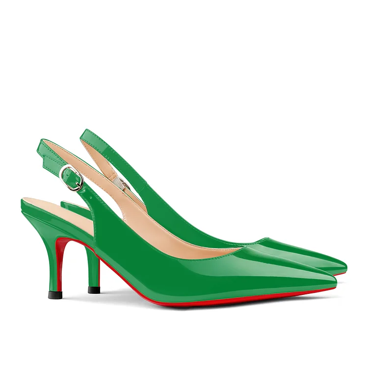 60mm Women's Pointed Toe Slingback Shoes Kitten Heel Red Bottom Pumps Comfortable Dress Patent VOCOSI VOCOSI