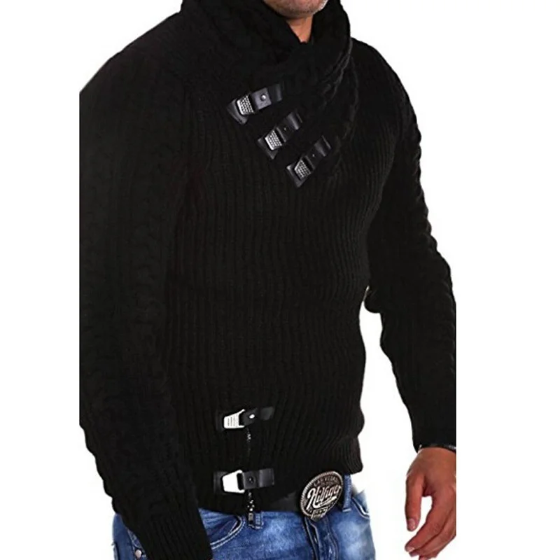 Uveng Uveng Ebay New Men's Sweater Long Sleeve Leather Buckle Top Jumper Men's