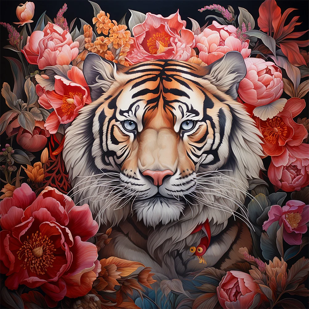 Flower Tiger 50*50cm(canvas) full round drill(40 colors) diamond painting