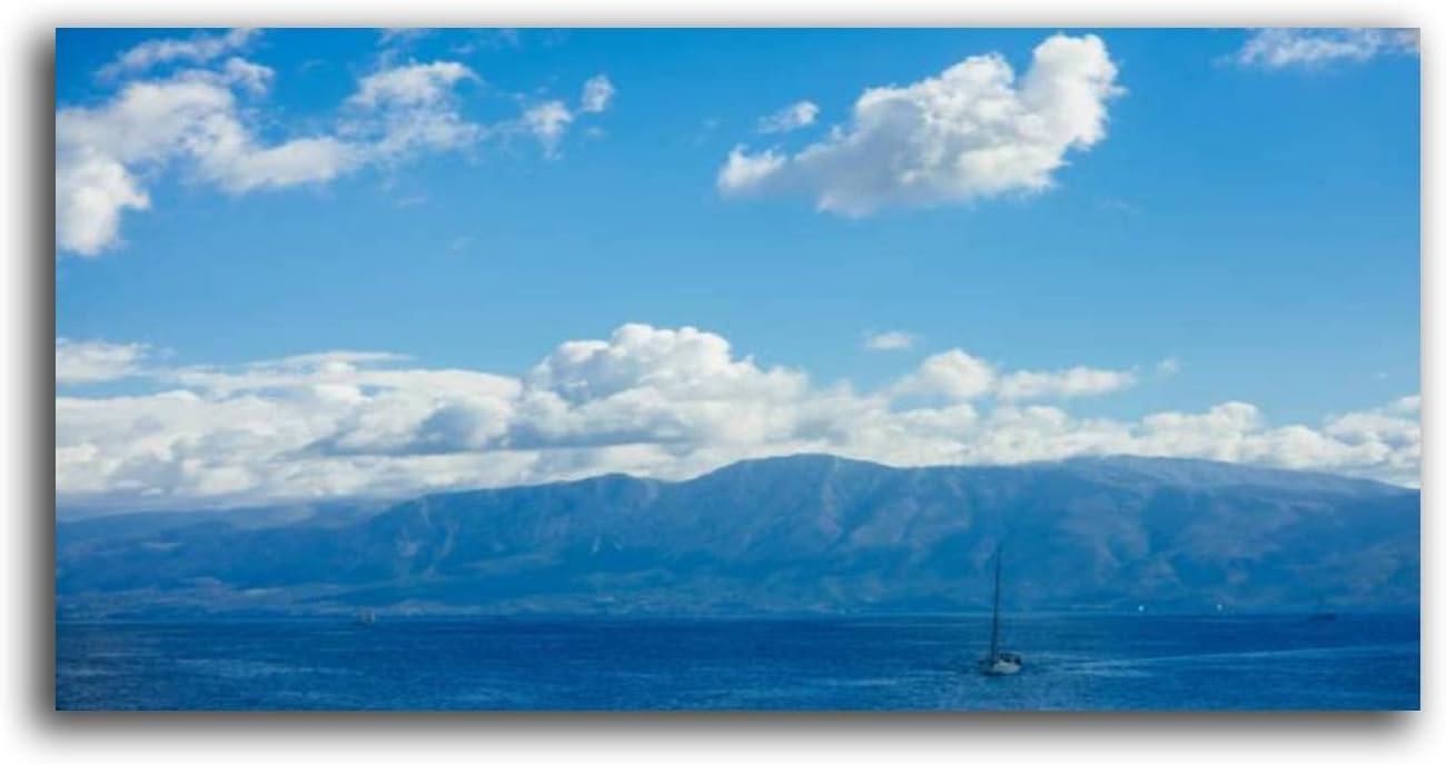 Large Wall Art Boat in the Mediterranean Sea on a beautiful day with blue sky Painting Poster Print on Canvas Artwork for Living Room Bedroom Stretched and Framed Ready to Hang 20x40 Blue