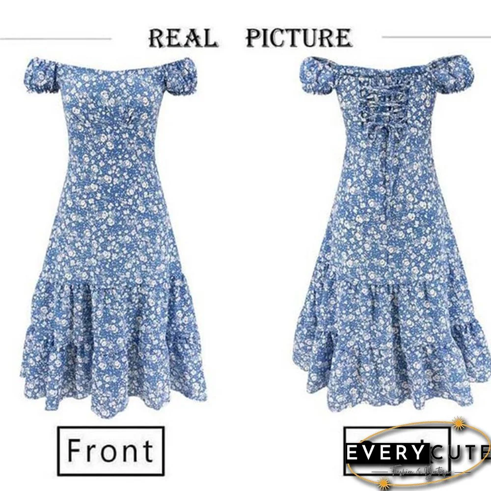 Summer Fashion Boho Long Dress Slash Neck Off The Shoulder Floral Print Casual Women Dresses
