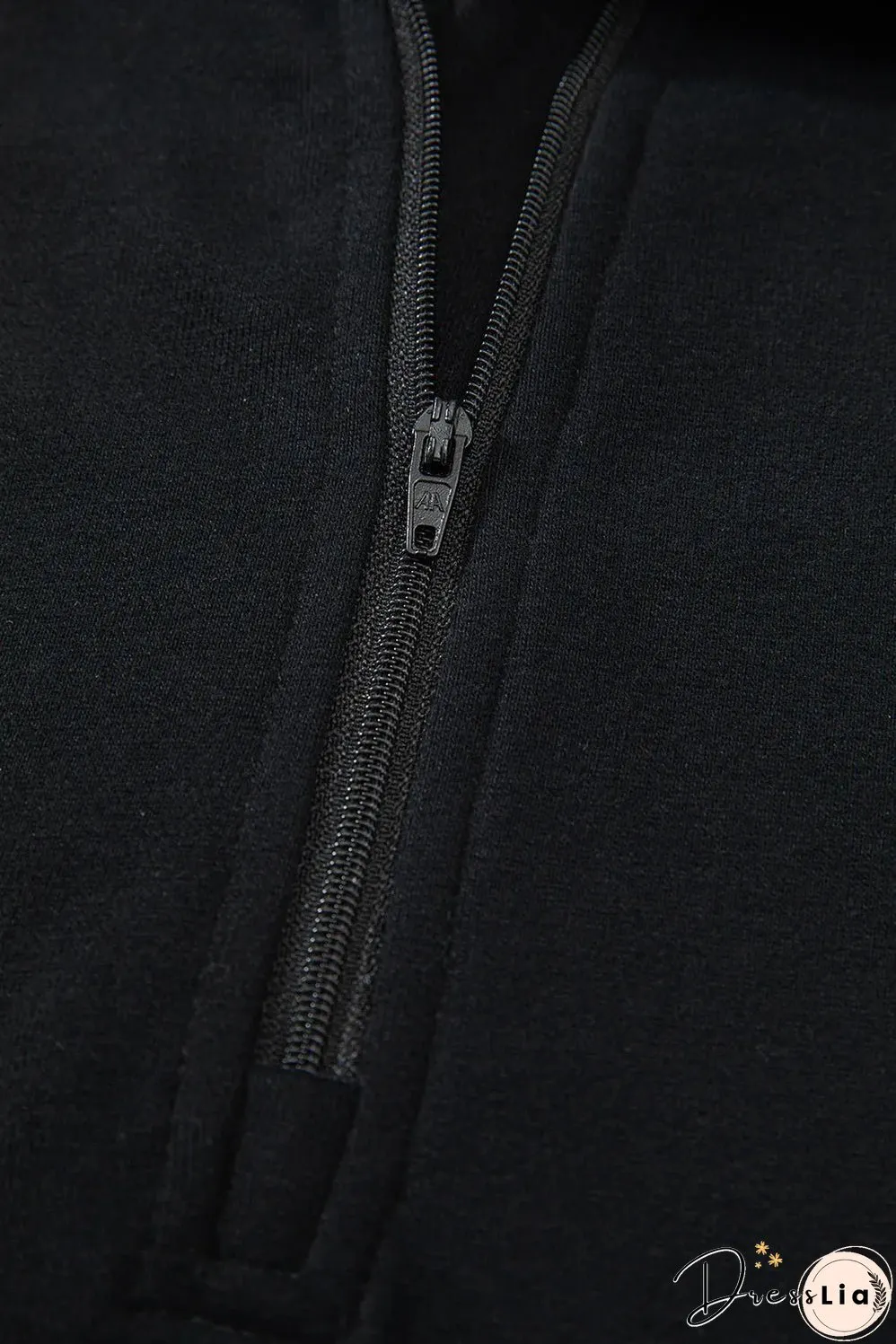 Black Quarter Zip Stand Neck Kangaroo Pocket Sweatshirt