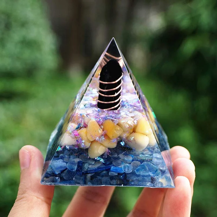 Obsidian Pillar With Yellow Aventurine Orgone Pyramid