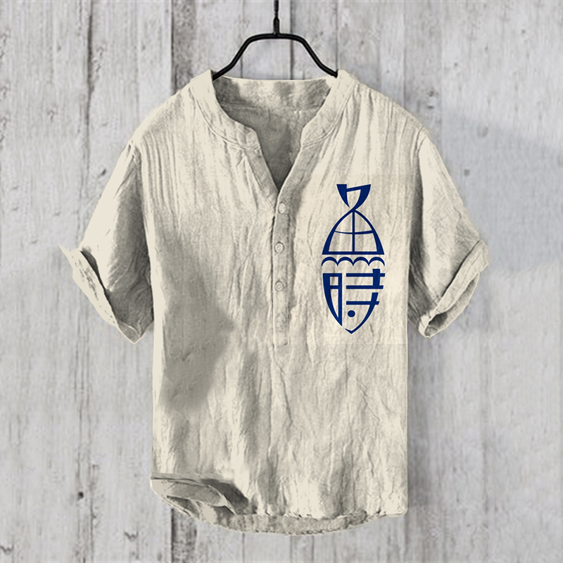 menweary Japanese Word Art Linen Blend Cozy Shirt