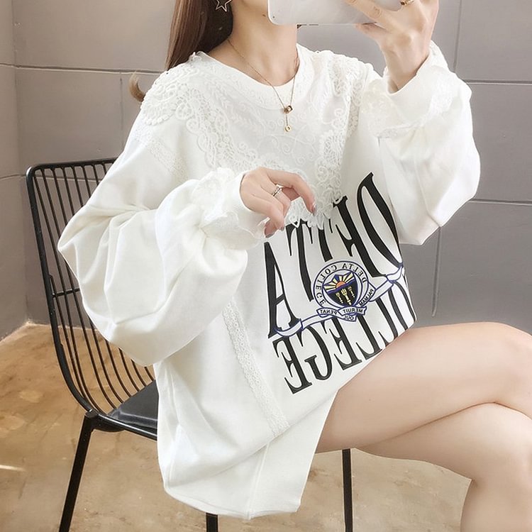 Cotton-Blend Long Sleeve Casual Sweatshirt QueenFunky