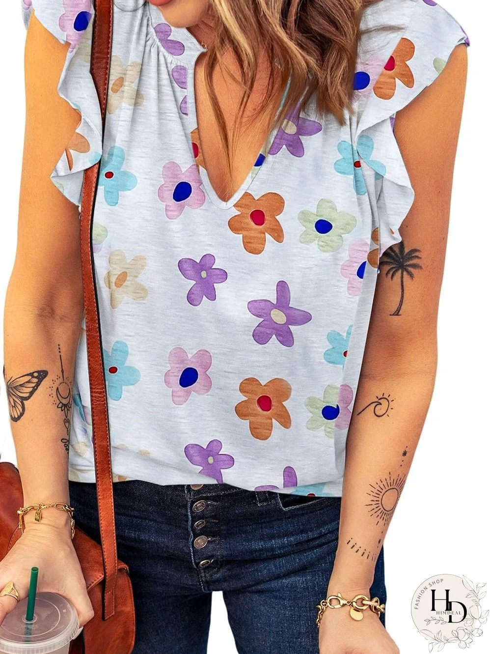 Fluttering White Floral V-Neck Tank Top