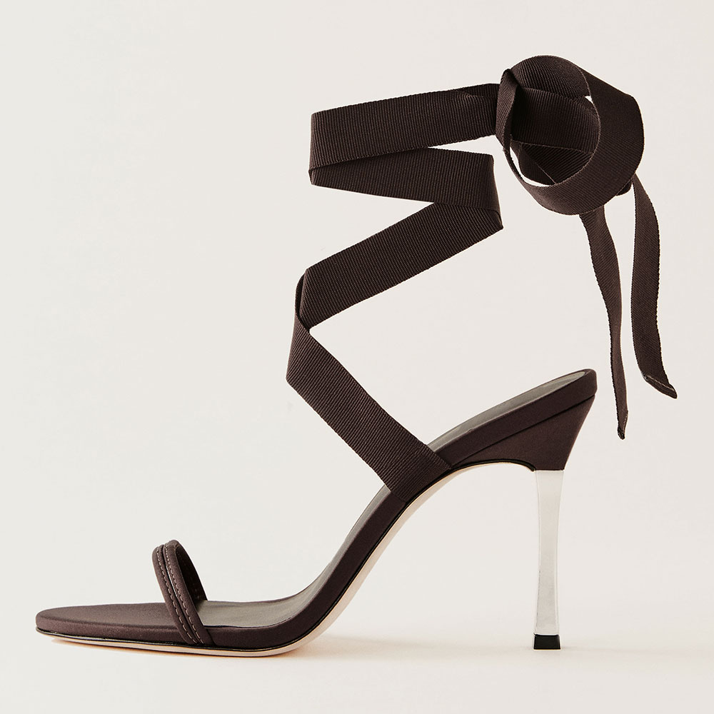 Brown Satin Open Toe Stiletto High Heel Lace Up Sandals Nicepairs