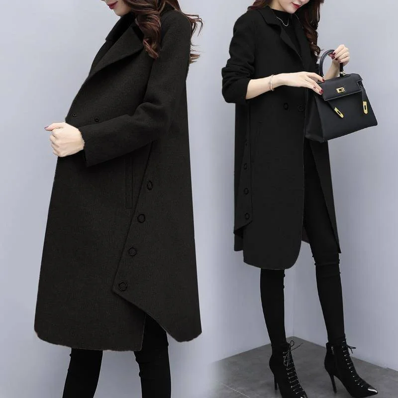 Office Lady 2022 Fashion New Autumn And Winter Warm Women's Clothing Korean Loose Size Medium Long Woolen Jacket Tweed Coats