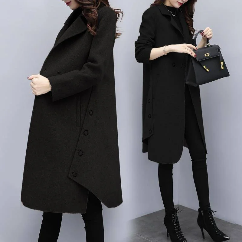 Office Lady 2021 Fashion New Autumn And Winter Warm Women's Clothing Korean Loose Size Medium Long Woolen Jacket Tweed Coats