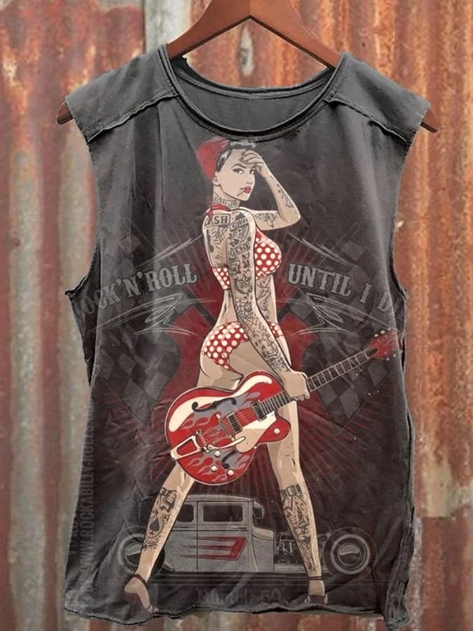 Unisex Vintage Art Illustration Printed Casual Tank Top