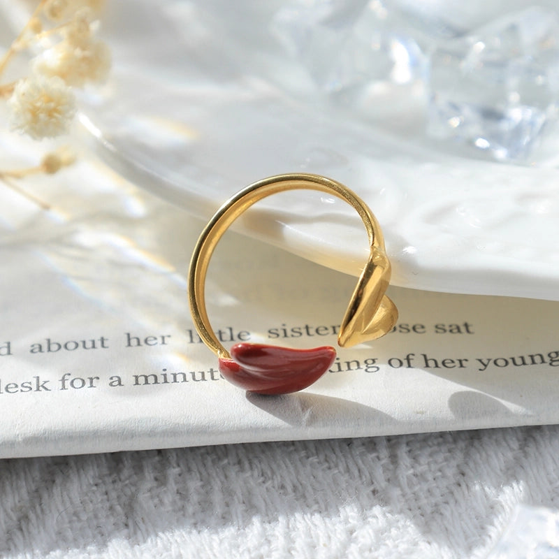 Elegant Sweet Heart Shape 304 Stainless Steel 14K Gold Plated Enamel Open Rings