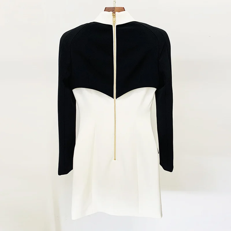 Nigikala Nigikala New Star Fashion Black And White Collage Shirt Collar Repair Kitted Dress