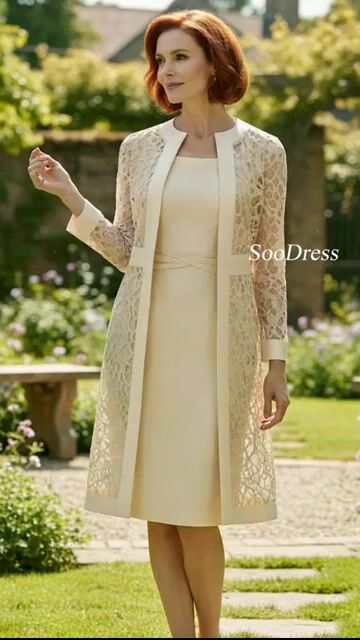 Champagne Elegant Solid Lace Hollowed Out Long Sleeve Two Pieces Dress(8 Colors)