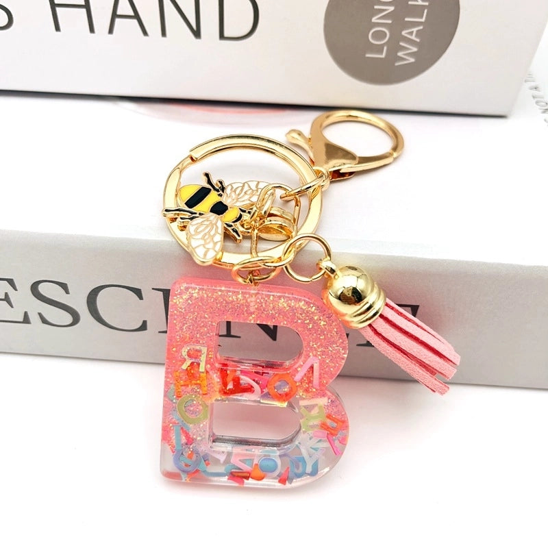 Retro Classic Style Letter Bee Resin Women’s Bag Pendant Keychain