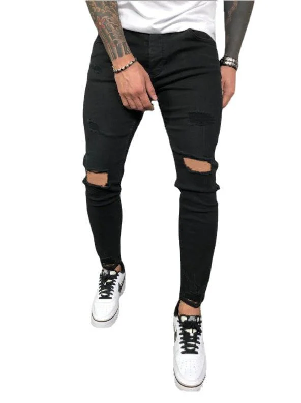 Men's Ripped Stretch Feet Ripped Trendy Fashion Jeans