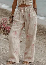Women's Roses Print Pocket Linen Blend Pants