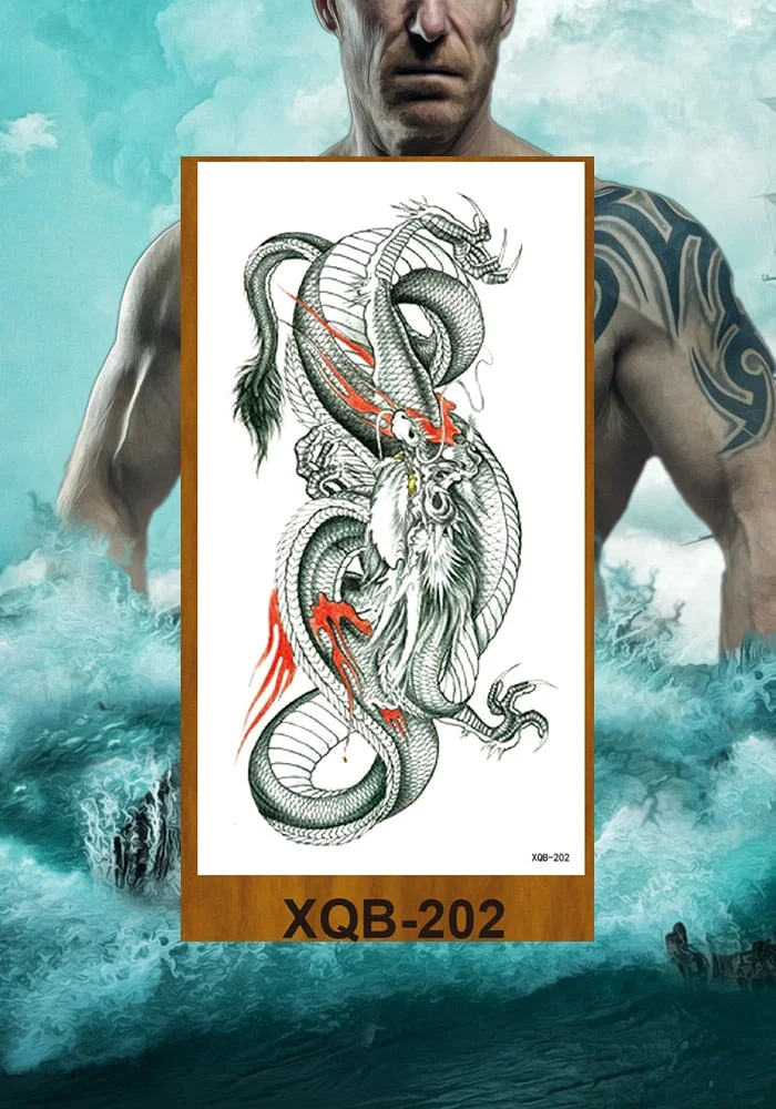 Temporary Flower Arm Tattoos Stickers Samurai Sword Dragon Snake Totem Men Women Girls Chest Fake Tatoo Drop Shipping DIY
