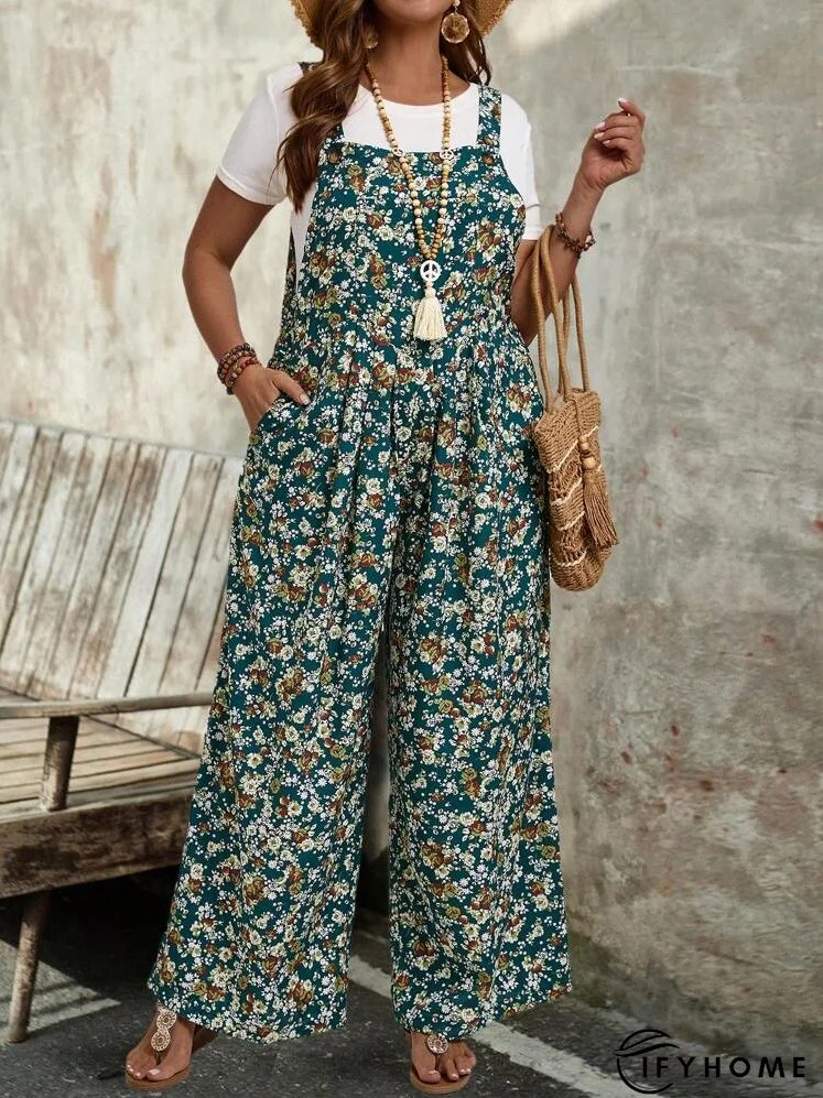 Plus Size Women's Printed Strappy Jumpsuit | IFYHOME