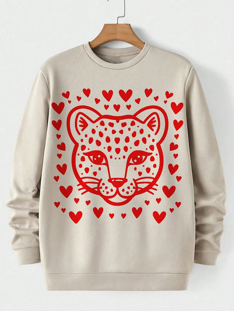 Men's Valentine's Day Love Line Cheetah Art Print Cotton Casual Sweatshirt