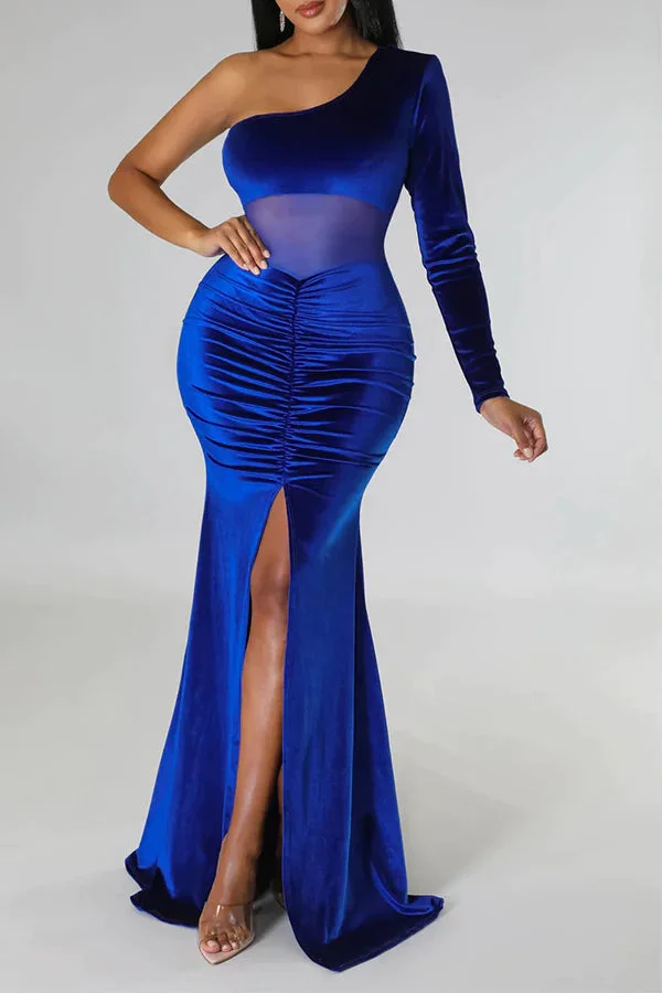 Solid Color Feminine High Split Maxi Dress