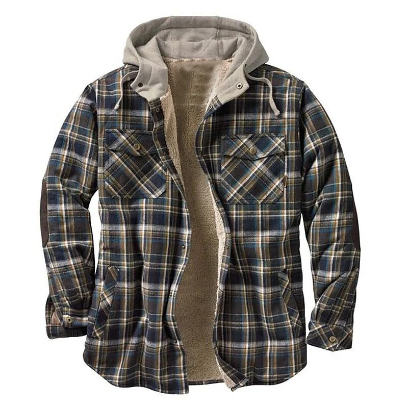 Rogoman Men's Digital Print Quilted Lined Fake Two Piece Windproof Hooded Jacket