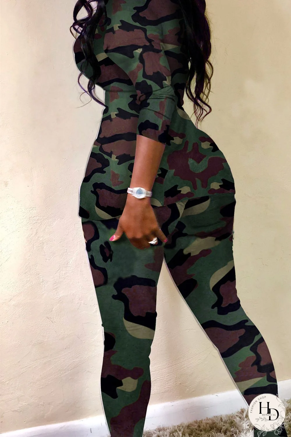 Turquoise Fashion Casual Print Cardigan Pants Turndown Collar Plus Size Two Pieces