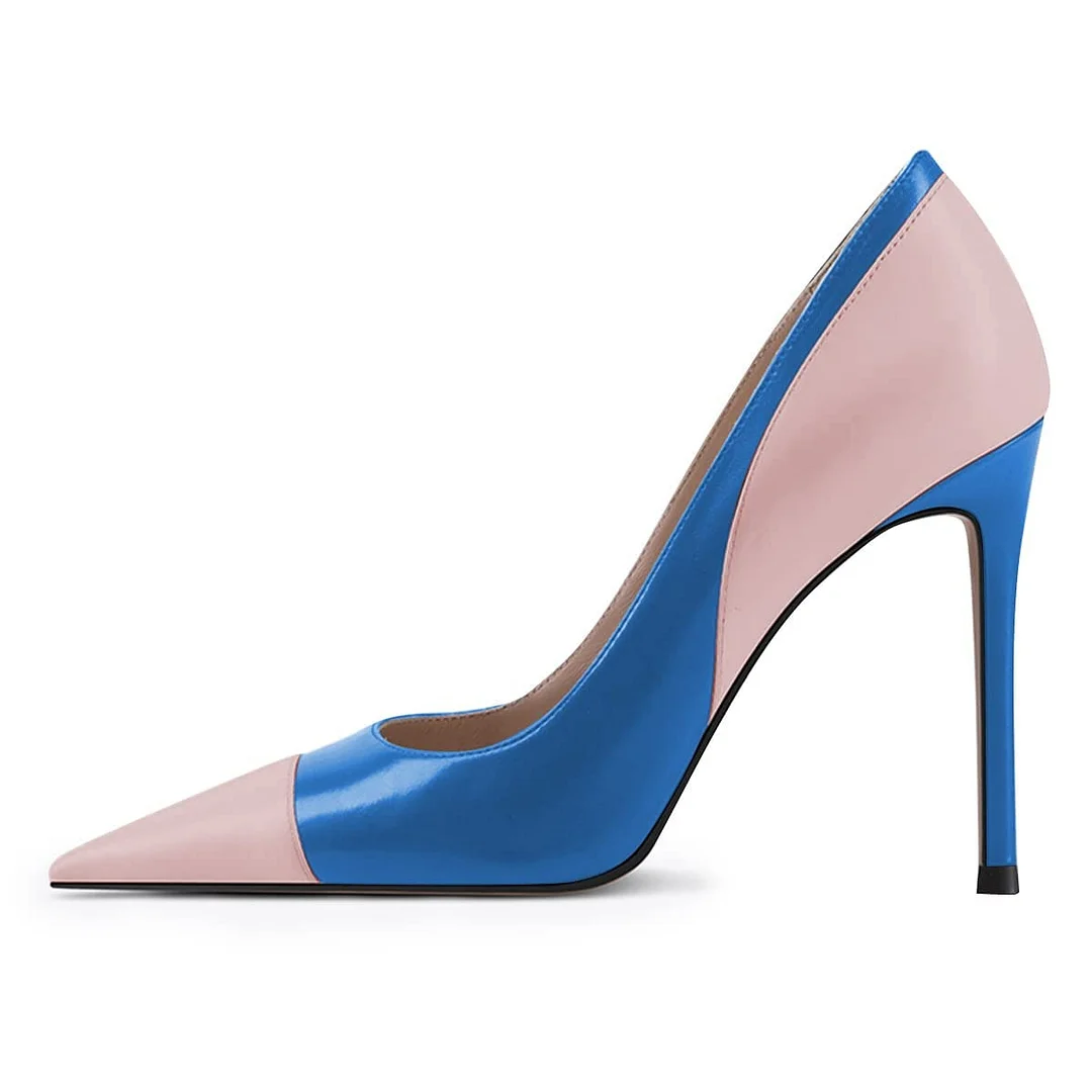 Pink and Blue Vegan Leather Pointed Toe Stiletto Heels Shoes