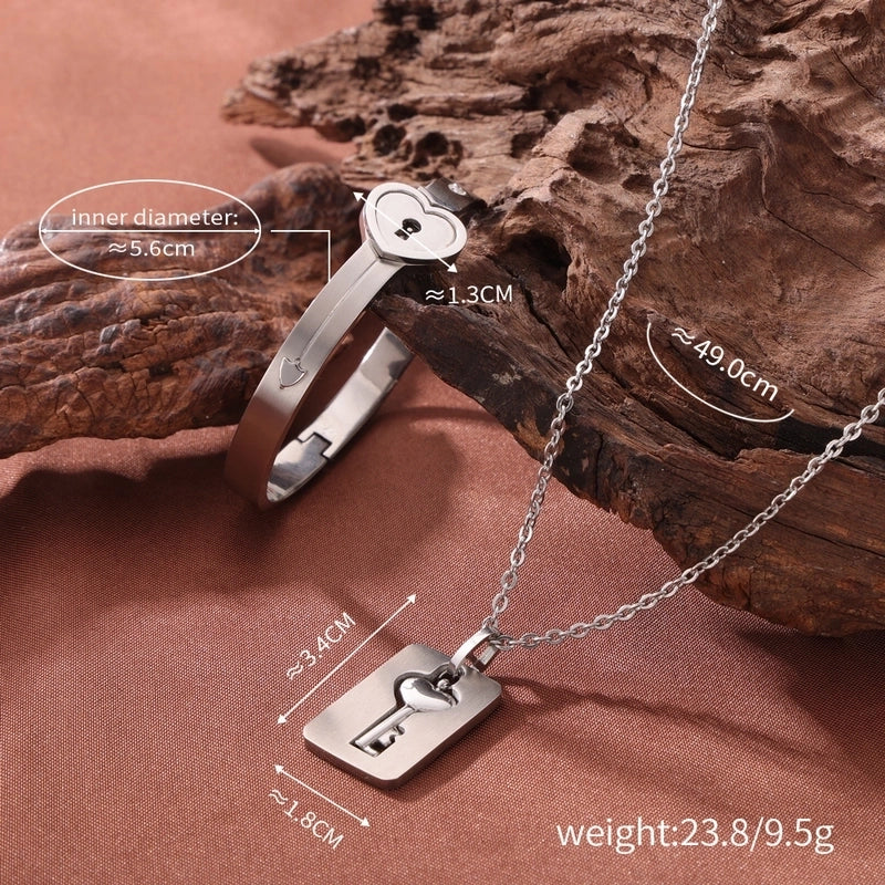 Titanium Steel Rose Gold Plated Elegant Minimalist Commute Hollow Out Inlay Heart Shape Key Lock Rhinestones Jewelry Set