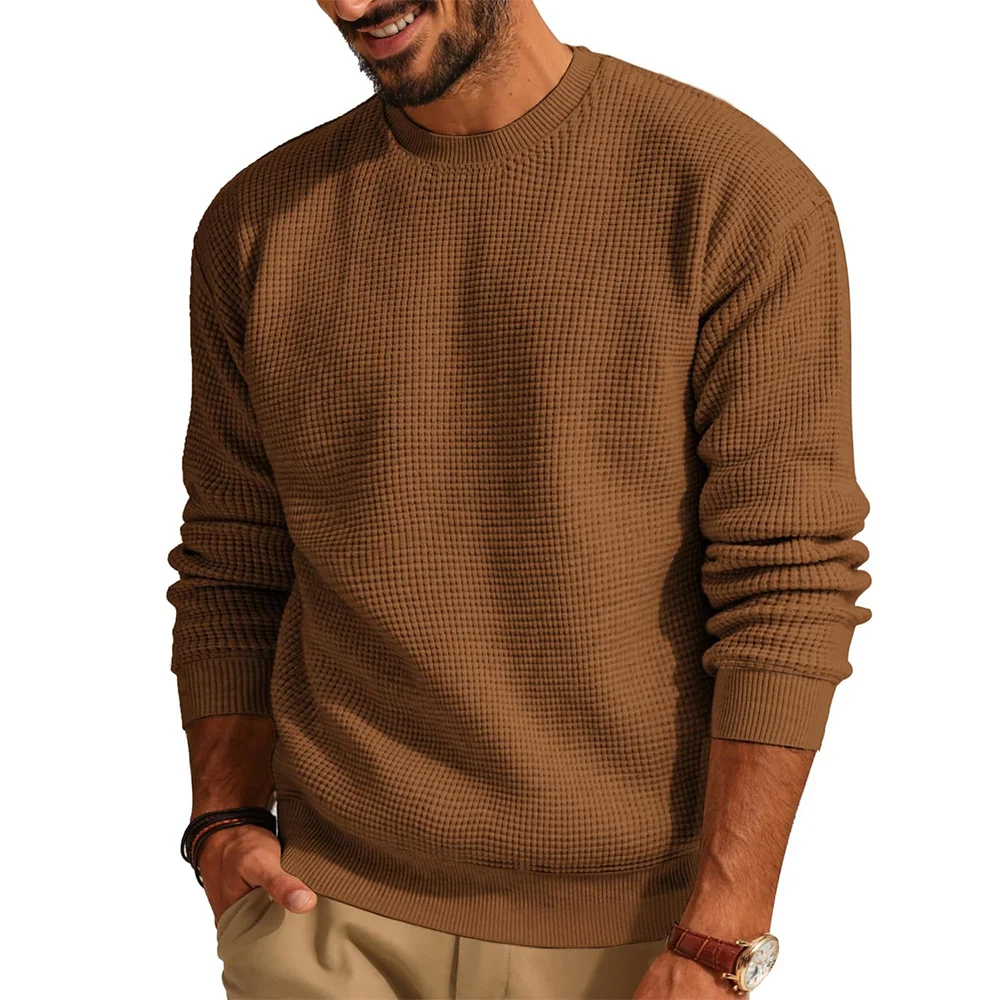 Wongn Wongn Solid Color Round Neck Sweater Jumsweater Men's Sweater Waffg Casual Men's Wear