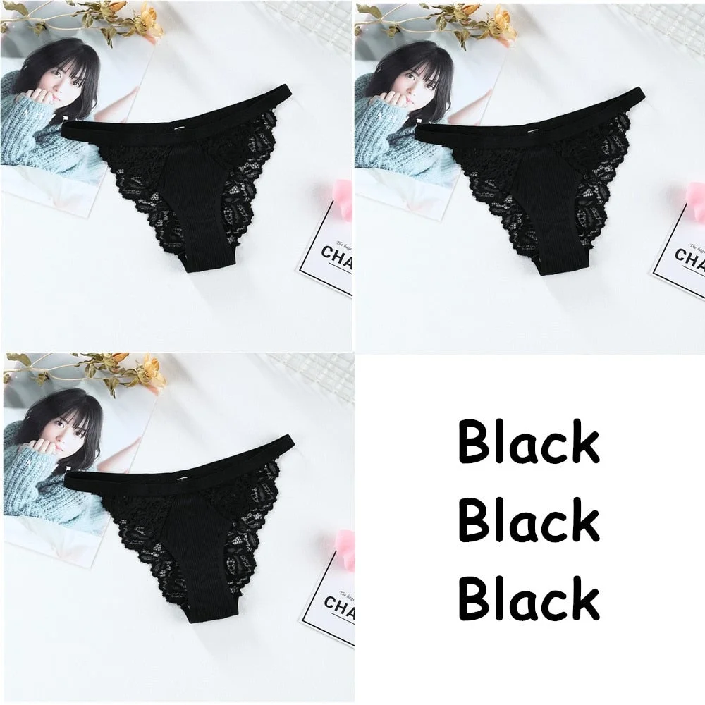3PCS Soft Cotton Women Underwear Panties Solid Comfort Underpants Seamless Lace Briefs For Woman Sexy Low-Rise Panty Intimates
