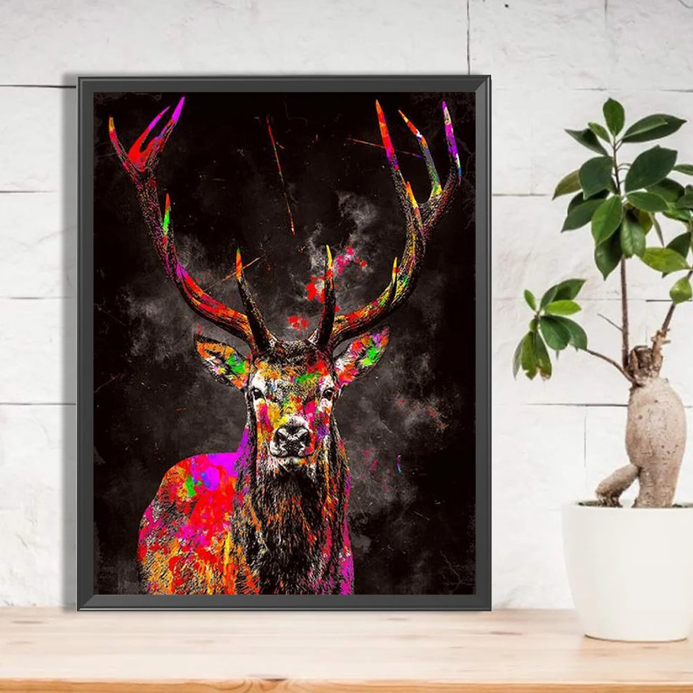 Full Round Diamond Painting 30*40cm - Splash Paint Elk