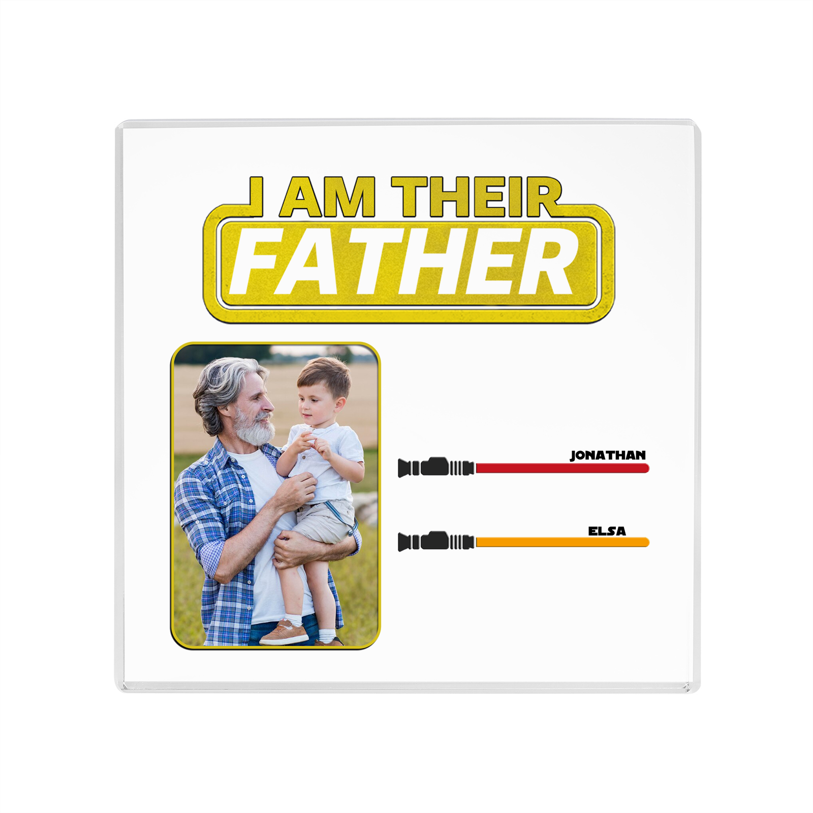 2 Names - Personalised Photo & Name Acrylic Square Keepsake Rectangle Plaque "I Am Their Father" Gifts for Dad-Jessemade AU