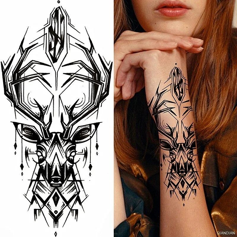 Wolf Tiger Manipulator Temporary Tattoo Sticker Waterproof Skull Flower Compass Eagle Deer Body Arm Sleeve Fake Totem Women Man