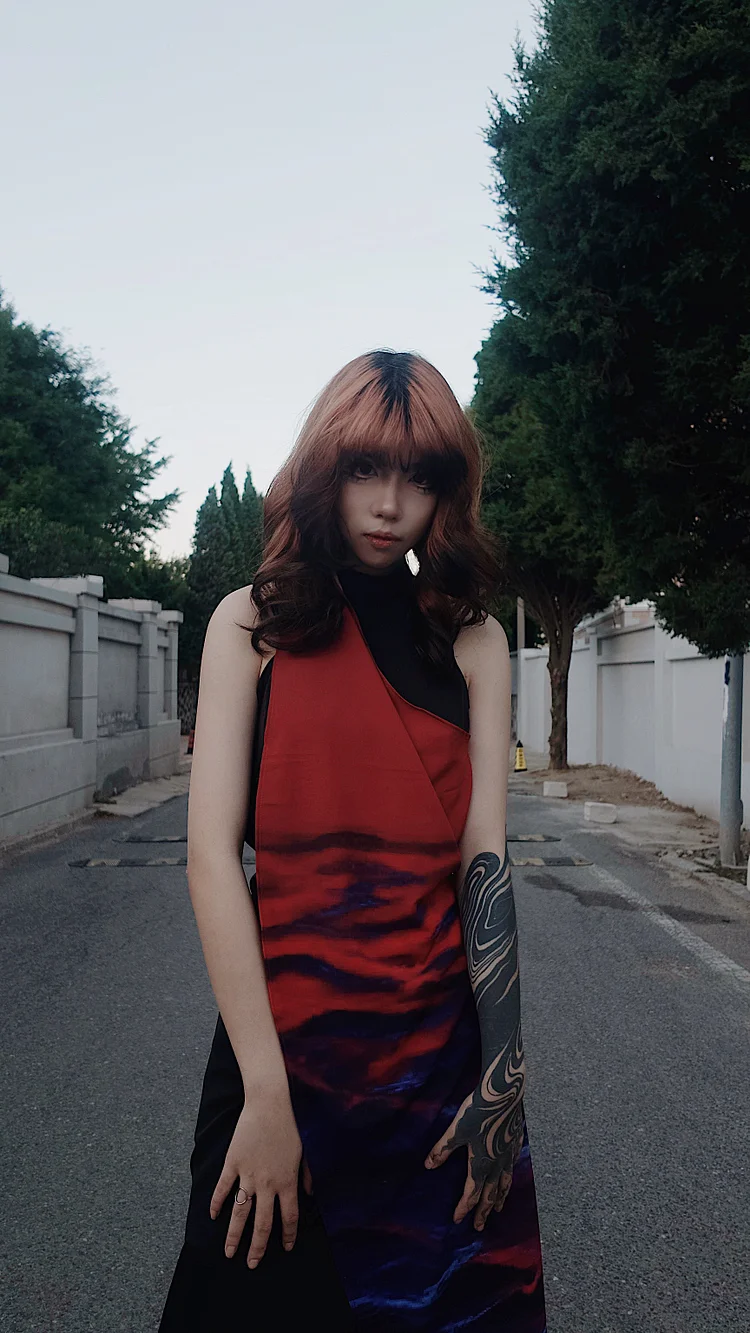 SASHA Q Wrap Cowl Halter Dress  - 10 Recycled Water Bottles - Red