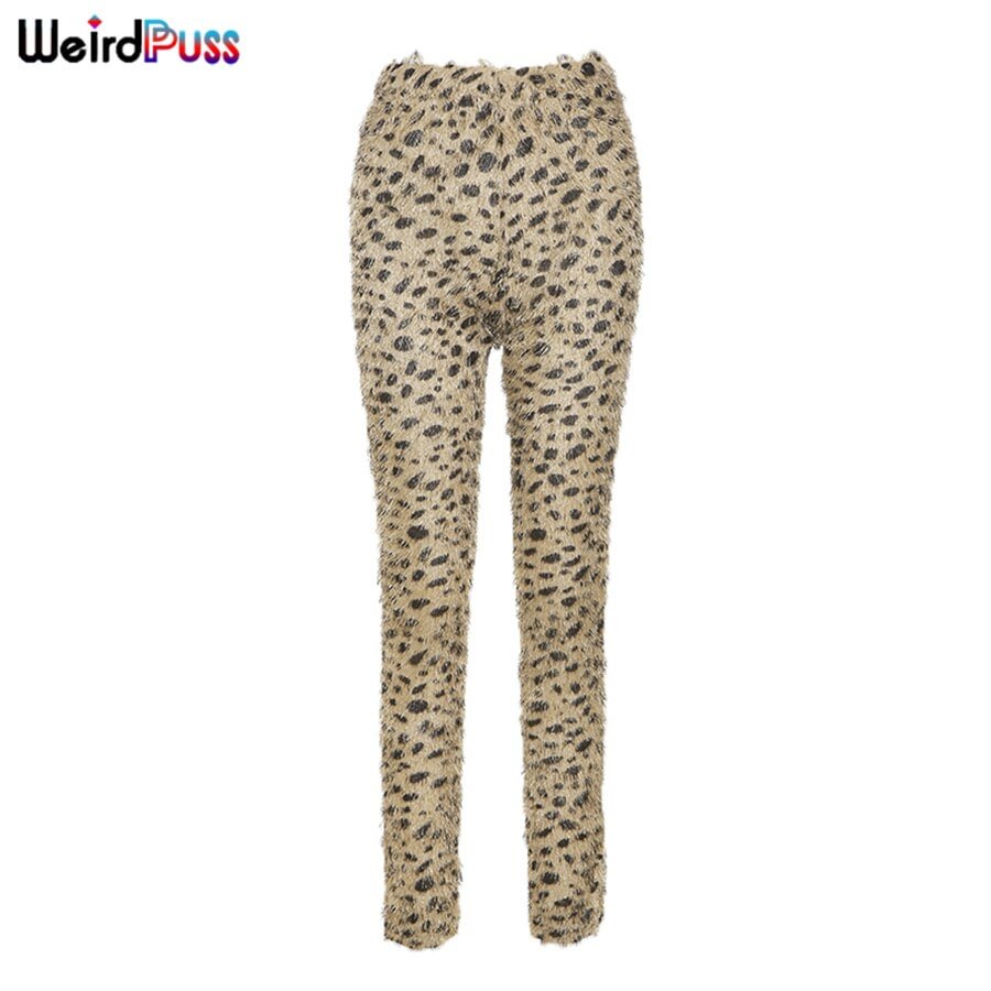 Weird Puss Leopard Fall Hairy Pencil Women Pants Skinny 2021 Trend Wild Casual Stretch Fitness Streetwear Vintage Jogger Bottoms