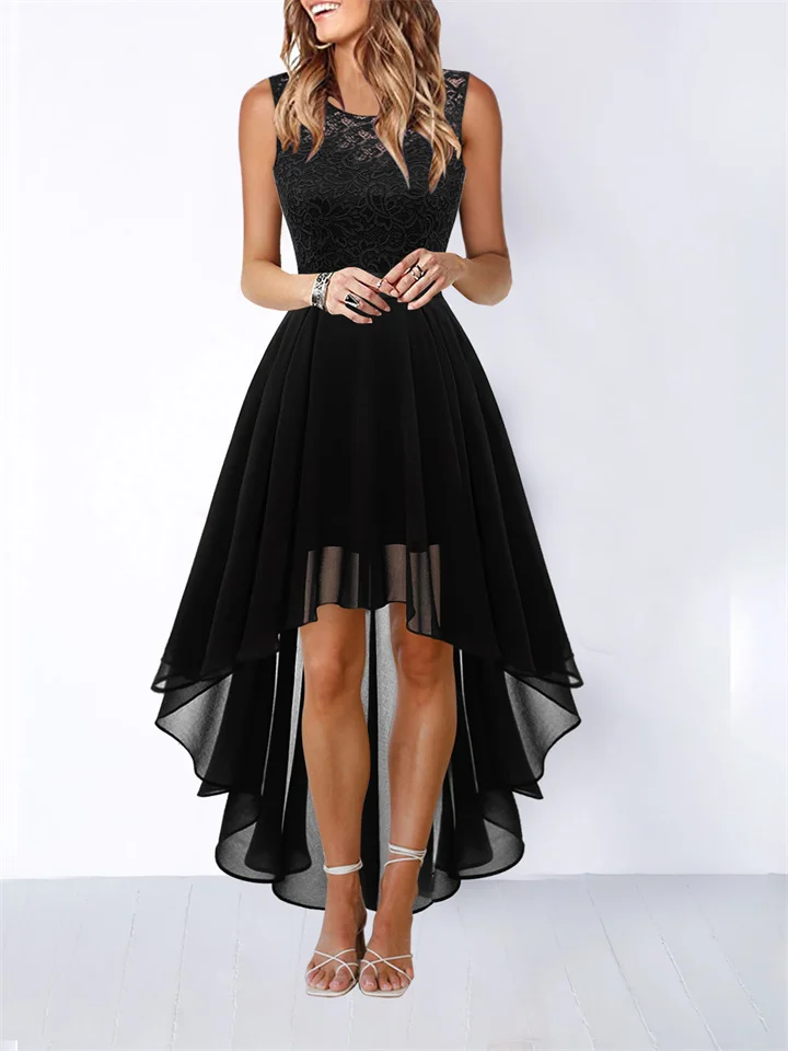 Hot Irregular Lace Skirt Sexy Long Dress Black Dresses-Cosfine