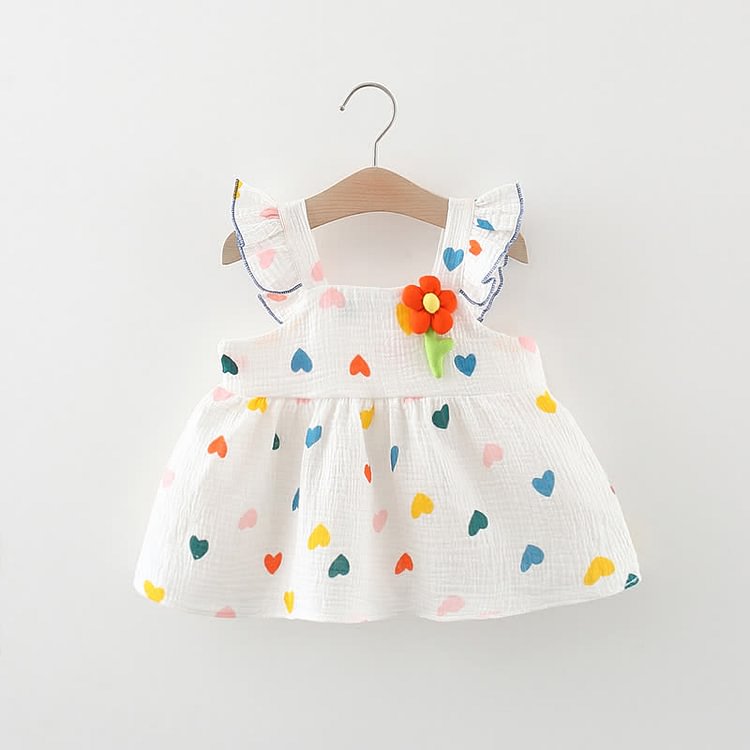 Baby Heart Flower Ruffled Strap Dress