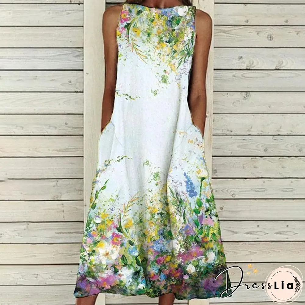 Summer Splash-Ink Printed Sleeveless Dress