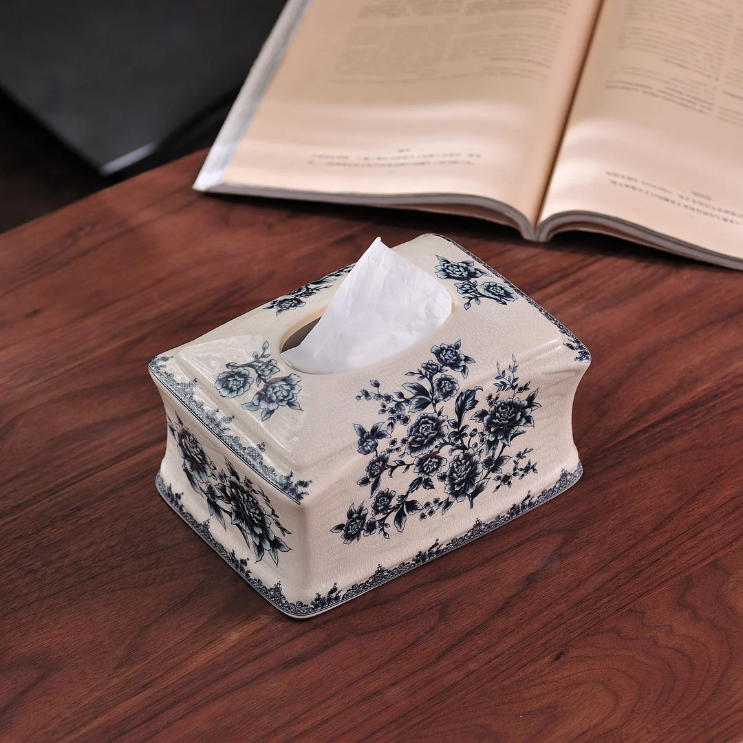 Blue and White Porcelain Tissue Box
