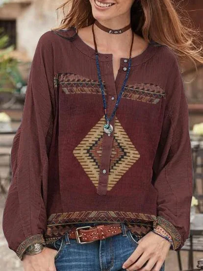 Bohemian style casual long sleeve Joker shirt