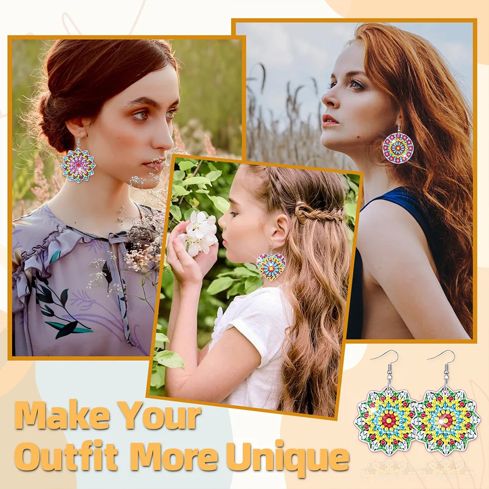 8Pairs Double Sided Diamond Painting DIY Earring Making Kit for Women Girls