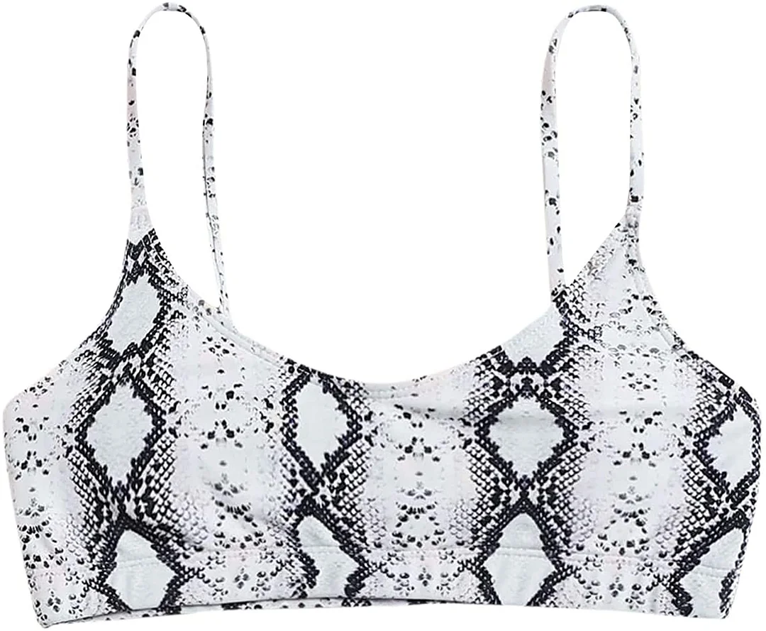 Women Casual Snakeskin Print Spaghetti Thin Strap Bikini Top Swimsuit