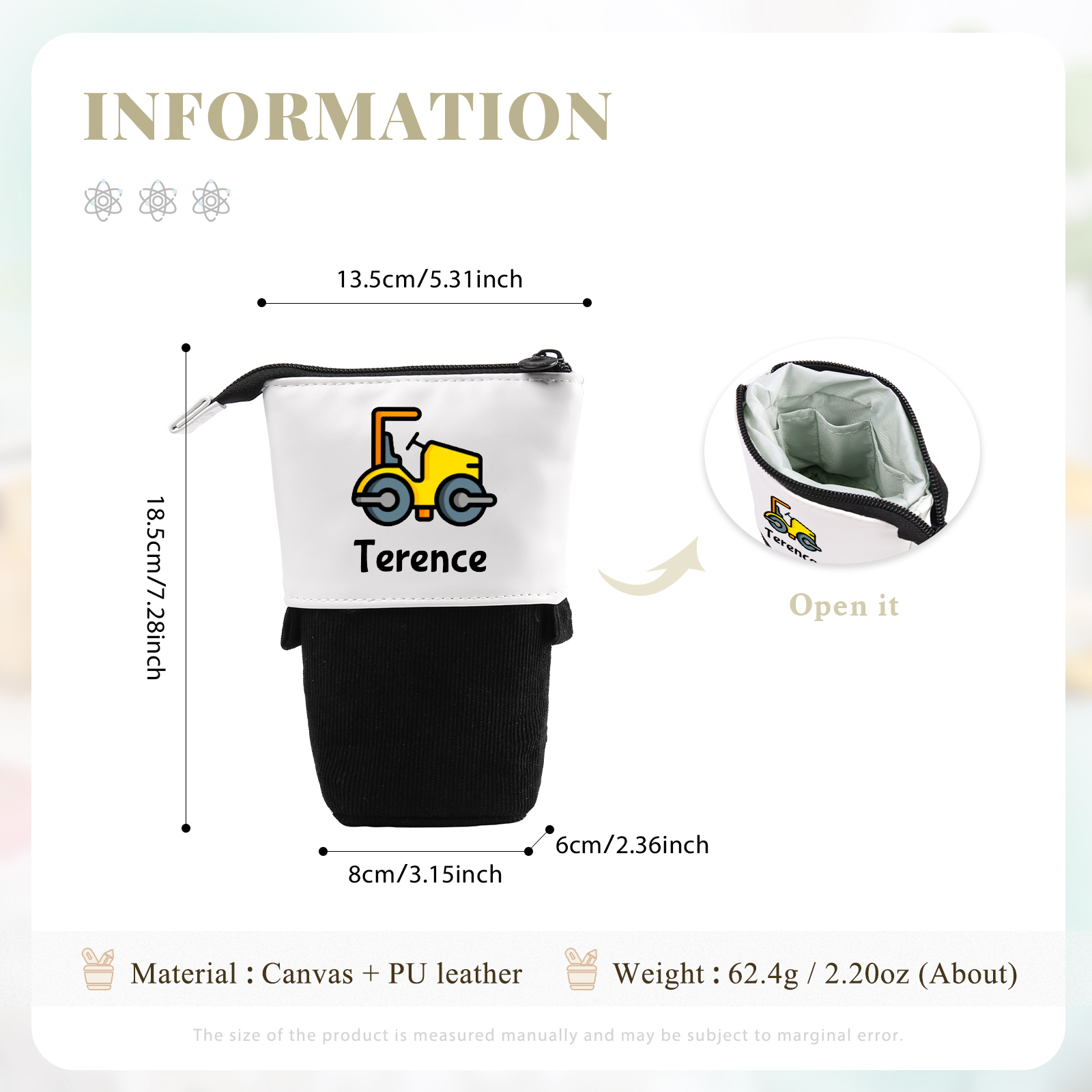 Astuccio per matite personalizzato con 1 nome e 1 veicolo da costruzione regalo per scuola elementare bambini