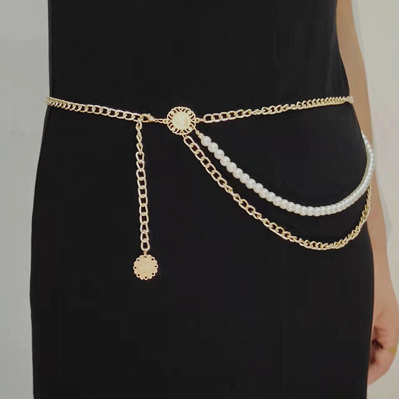 Fashion simple pearl multilayer waist chain