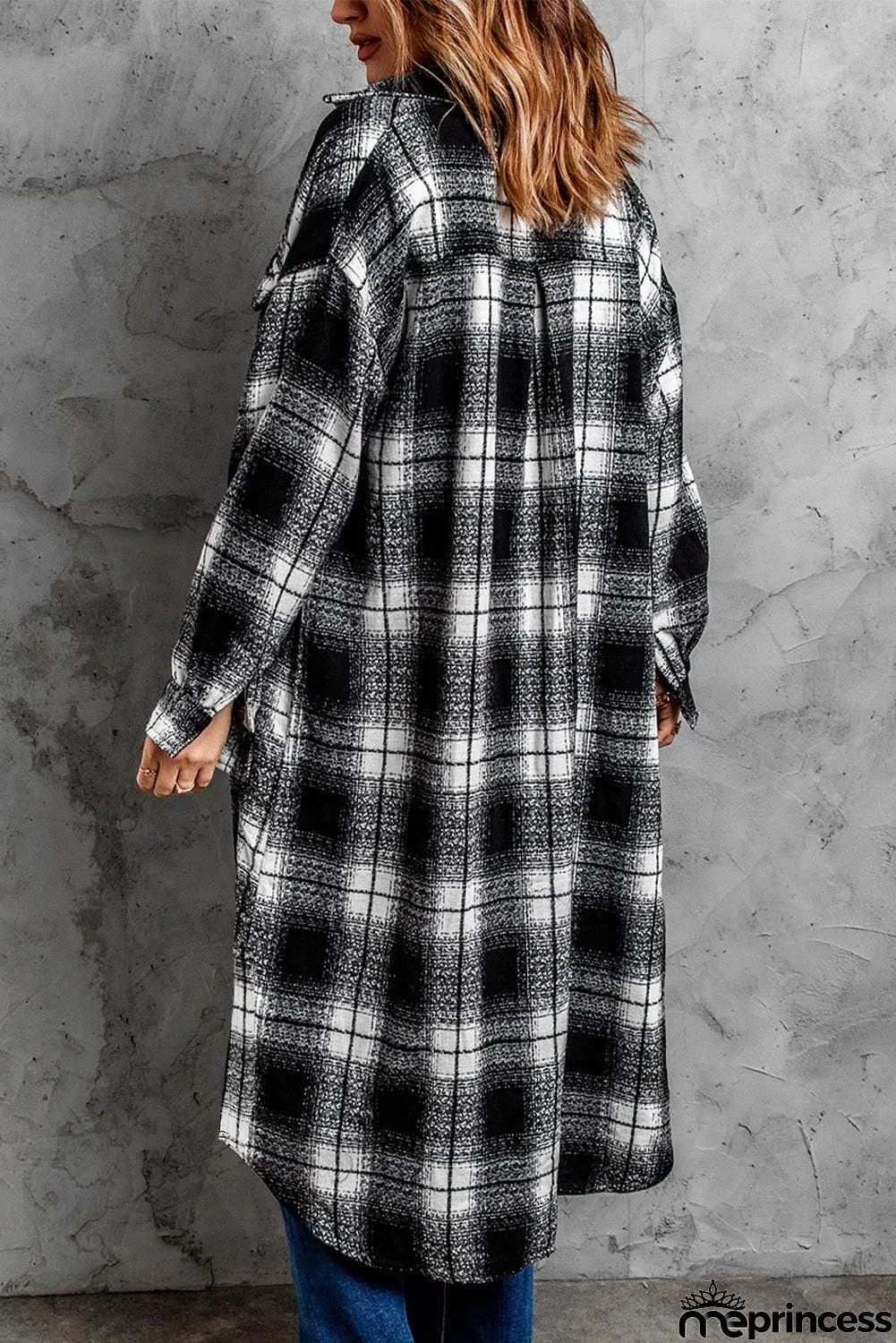 Plaid Button Down Dropped Shoulder Duster Coat