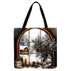 (US Only)4pcs Christmas Linen Tote Bag Handbag Large Capacity Women Shopping Shoulder Bag