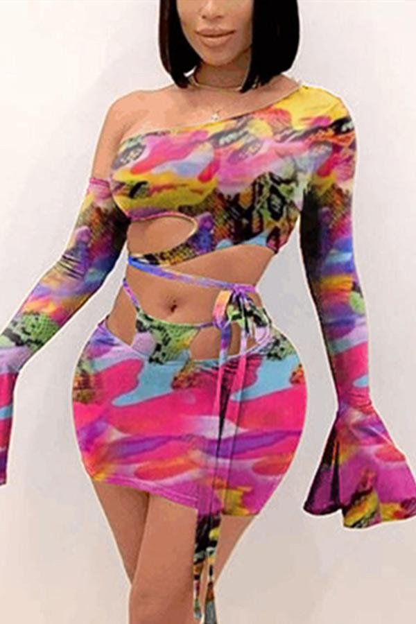 Fashion Sexy Print Hollowed Out Two Piece - Life is Beautiful for You - SheChoic
