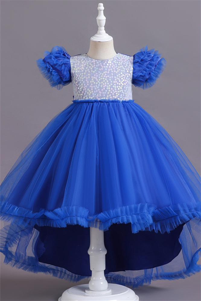 Luluslly Tulle Sequins Flower Girl Dress Long With Short Sleeves