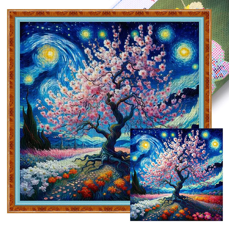 Sakura Tree Under The Starry Sky - Printed Cross Stitch 11CT 50*50CM